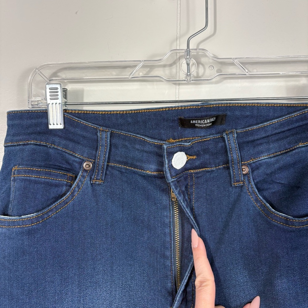 American Bazi Dark Wash Stretch Denim Distressed High Waisted Skinny Jeans 1X - Picture 2 of 8